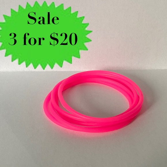 Hot Topic Jewelry Neon Pink 5pc Rubber Gummy Bracelets Silicone